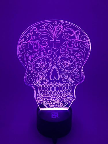 YOUQIZHI 3D LED Visual Lamp Optical Illusion Led Night Light,Skull pattern Cartoon Amazing 7 Colors Shape Touch Sensitive Switch Lamps with Acrylic Flat, Halloween gift