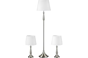 HOMCOM Set di 3 lampade, di cui 2 da tavolo e 1 da terra, dal design vintage, set di lampade da terra e da tavolo con base E27 per soggiorno, camera da letto, crema
