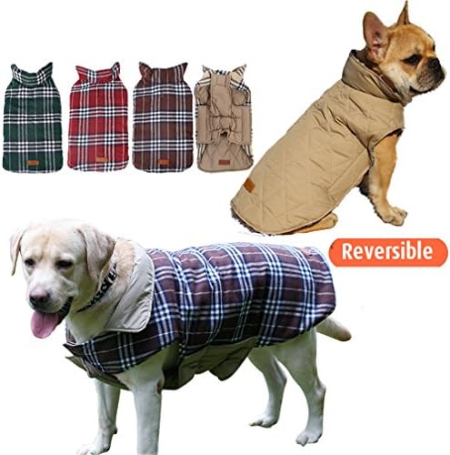 SoSunny Outdoor Waterproof Both Sides Available Pet Clothing Grid of England Style Winter Warm Dog Jacket for Shepherd Labrador Bulldog Small Large Dogs Coat (S, Brown)
