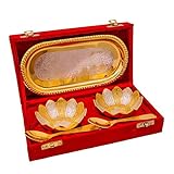 Jaipur Ace Gold and Silver Plated Floral Bowls and Spoon with Octagan Tray