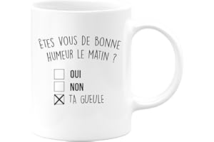 quotedazur Café-Croissant - Mug Personnalisé Humour Êtes- Vous De Bonne Humeur Le Matin Oui Non - Cadeau Noël Original Drôle Anniversaire Tasse Collègue Homme Femme - Blanc/Céramique