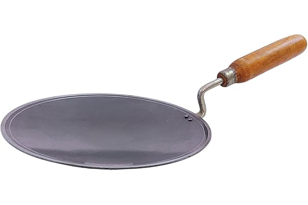 ZUKAH KITCHEN ESSENTIAL Iron Tawa for Roti, Chapati, Dosa, and Pav Bhaji Wooden Handle Multipurpose Uses Health Benefits 10 Inch