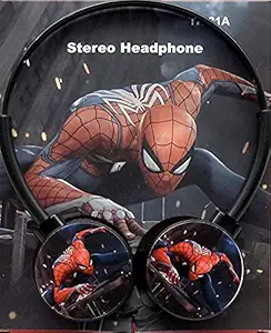 ExcluZiva Gallery Boys Spider Man Headphone 3.5mm Jack Bass Booster Foldable Adjustable On-Ear Headphones Earphones for Kids School, Online Classes Learning, Travel, Music