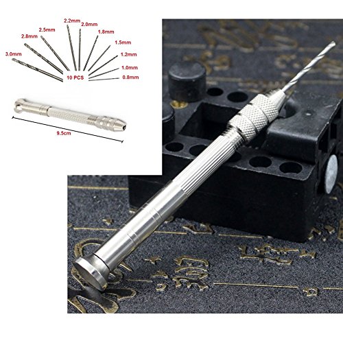 Handbohrer set Mini Aluminium Handbohrmaschine mit Keyless Chuck und 10 Spiralbohrer Rotary Tool Set Silber - 2