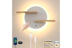 ‎KZT KZT Wandleuchte mit USB Ladeanschluss, Touch Control Wandlampe Dimmbar Leselampe Wandmontage mit Stecker und Kabel 15W Nachttischlampe, Wandbeleuchtung für Schlafzimmer Wohnzimmer Kinderzimmer, Weiße