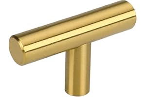 LONTAN 10 Pack Drawer Knobs Gold Cabinet Door Knobs Single Hole Brass Drawer Handles T-Bar Stainless Steel