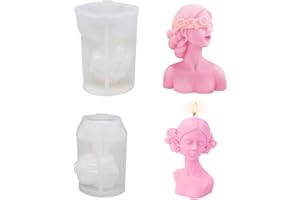 FAURAPMNG 2 PCS Beauty Candle Molds, Elegant Eyes Closed Girl and Blindfolded Girl 3D Silicone Mold for Wax Scented Candle Making, Female Sculpture DIY Molds, Body Molds for Plaster Portrait Resin Ornaments