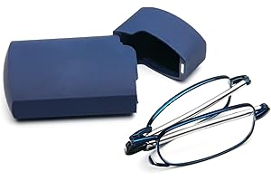 KoKoBin Lunettes de lecture pliables en acier inoxydable - Mini lunettes de lecture bleues pour homme et femme - Aide à la lecture avec étui rigide