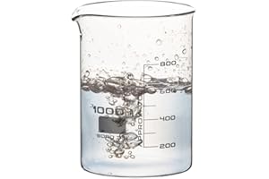 THIS-TRADING This Trade - 1000ml Lab glass Beaker - Low Form Boro Glass with spout. 1000 ml Scientific Laboratory Glassware Beakers flasks. 3.3 Borosilicate glass container Printed Graduation (Vol: 1000ml)