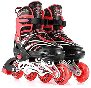 AZOD Adjustable Inline Skates with Front Light up PU Wheels Beginner Skates Fun Illuminating Roller Aluminum-Alloy Skates for All Boys and Girls