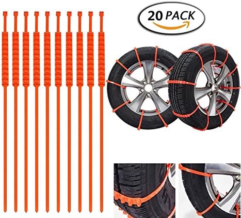 20 Pack Super Easy Universal Fit Emergency Anti-Skid Car Cable Tire Mud Snow Chains for SUV Car Van ATV Jeep Honda Toyota Nissan VW Ford Mercede Benz BMW HTATMT Jeep Tyre Winter Traction Aid