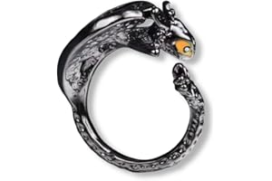 Pidak Anelli regolabili con drago – Design fantasy in zama, nero occhi gialli o argento occhi azzurri, stile ispirato a creature leggendarie