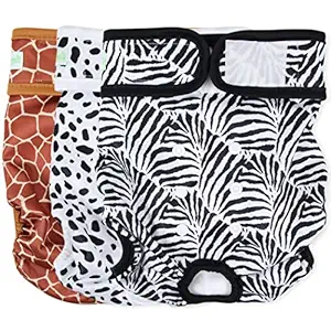 wegreeco Washable Dog Diapers (3 Pack), Highly Absorbent Dog Diapers for Female Dogs, Female Dog Diapers for Dogs in Heat, Period, Incontinence, or Excitable Urination (Zebra, Giraffe, Spotty, XL)
