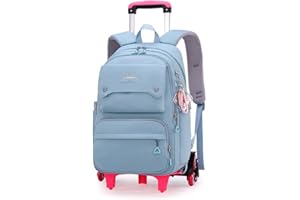 Tanou Plecak na kółkach z 6 kółkami, 40 cm, lekki tornister szkolny z kółkami, dla dziewcząt i chłopców, do szkoły podstawowej, zdejmowany plecak szkolny, na kółkach, do szkoły, na podróż
