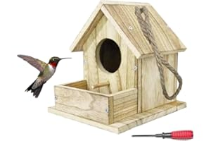 BIUBIUSOT Nesting Box Bird House Tit Box Robin Birds Feeder Wood Hanging Weatherproof DIY Birds Cage for Tits Small Birds Feeding Box Hanging Nest Predators Protection Roof Eaves 12 x 17 x 17 cm