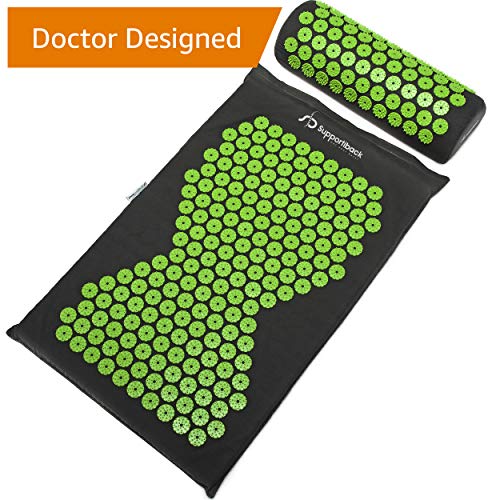Supportiback Akupressur-Set - Akupressurmatte & Akupressurkissen - Massagematte und Yantramatte zur Schmerztherapie bei Nacken- Rücken- & Kopfschmerzen - Nadelreizmatte mit waschbarem Bezug & Tasche