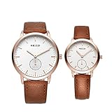 Hswt Mode Quarzuhr Wasserdicht Damenuhr Sekundenzeiger getrennt Ultradünn Freizeit Herrenuhr Geeignet für Männer, Frauen, Studenten, Paare,Brown