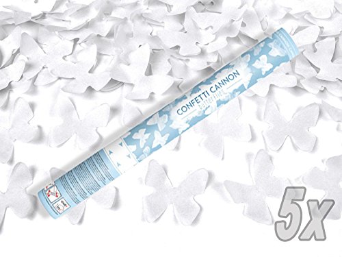 Konfetti Shooter 5 Stück Party Popper Schmetterlinge weiß Konfetti Kanone XXL 60 cm ! Hochzeit Partypopper von Haus der Herzen ® - 2
