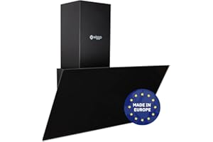 Wiggo Dunstabzugshaube 50cm kopffrei I Abluft Umluft Dunstabzug 300m³/h - LED Touch-Display 3 Stufen I Schräghaube inkl. Fettfilter & 2x Kohlefilter I Abzugshaube (Schwarz - 1 Glas)