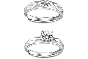 OKwife 1 Pair Her King and His Queen Ring Matching Ring Promise Ring Adjustable Opening Ring Suitable for Ladies and Men
