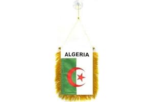 AZ FLAG - Fanion Algérie Pour Décoration Voiture Avec Ventouse et Franges Dorées - Mini Drapeau Algérien - 13x10 cm