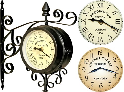BAHNHOFSUHR METALL LONDON PADDINGTON und NEW YORK CENTRAL 16,5CM WANDUHR FÜR INNEN UND AUSSEN - Tinas Collection - Das etwas andere Design
