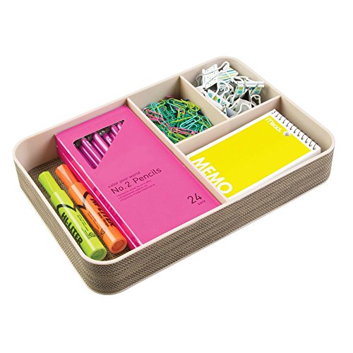 InterDesign 45308EU Twillo Bürobedarf-/Schreibtisch-Ablage für Bleistifte, Stifte, Taschenrechner, Notizblöcke – Groß, 4 Fächer, Perlmuttchampagnerfarben Plastik 30,48 x 20,32 x 5,08 cm - 4