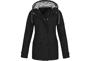 WOXIHUAN Giacca Impermeabile Donna con Cappuccio Autunno Giacche Antipioggia Leggera Cappotto Lungo Pioggia Giubbotto Trench Giacca a Vento All'Aperto Primavera per Escursionismo Campeggio Ciclismo