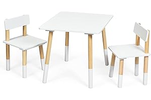 GYMAX Kids Table and Chair Set, Children Activity Table with 2 Chairs and Pine Wood Legs, 3PCS Wooden Toddler Desk Set for Playing, Learning, Eating, 59x50x48cm