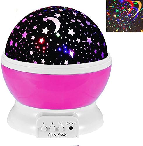 Night Lighting Lamp Romantic Rotating Projector Moon Star Color Changing Best Gift for Children Kids Bedroom Living Room Party Decoration(Pink)