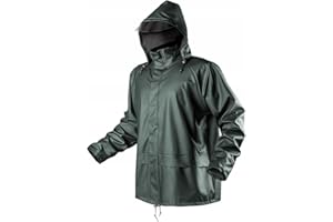 NEO TOOLS Męska kurtka przeciwdeszczowa z kapturem, rozm. M-XXXL, materiał wierzchni PU + PVC, podszewka 100% poliester 310 g/m2, klejone szwy, zamki błyskawiczne i kieszenie zabezpieczone przed wodą, otwory wentylacyjne