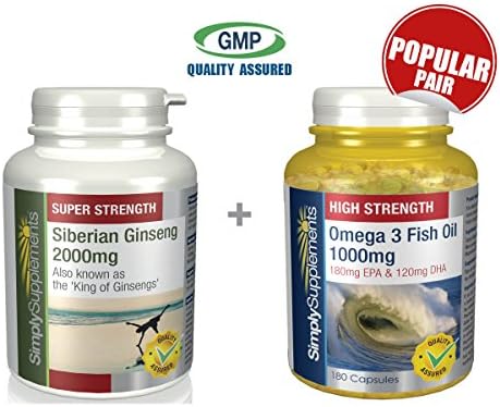 Siberian Ginseng 2000mg 360 Tablets + Omega 3 1000mg 360 Capsules | Natural source of energy boost