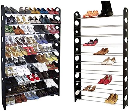 Puregadgets© 10 Tier Shoe Rack Storage for 50 Pairs of Shoes Easy Assembly for Mens, Childrens, Womans Shoes Heels Trainers etc..
