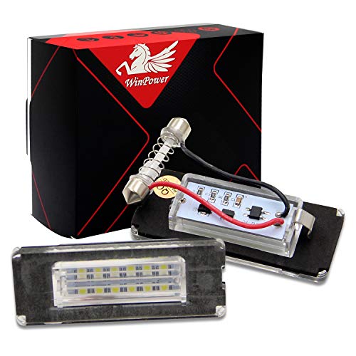 WinPower LED Luces de matrícula para coche Lámpara Numero plato luces Bulbos 3582 SMD con CanBus No hay error 6000K Xenón Blanco frio para Mini R55 / R56 / R57 / R58 / R59 etc, 2 Piezas