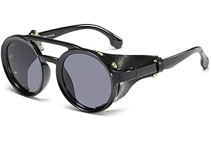 SHEEN KELLY Gotyckie okulary motocyklowe, Vintage, Okrągłe okulary przeciwsłoneczne, Osłona boczna, Retro, Steampunk, Męskie, Damskie, Brązowy, Jeden rozmiar…
