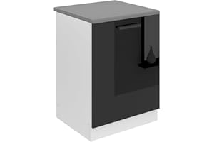 ‎B BELINI GROUP Belini Unterschrank Küche, Spülenunterschrank 60 cm Breite. SDZ Küchenunterschrank mit Arbeitsplatte. Spülenschrank mit 1 Tür, Schwarz Hochglanz