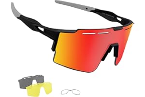 ‎OULIQI OULIQI Fahrradbrille Polarisierte Sonnenbrille,Sportbrillen Herren Damen UV400 Sportbrille Schnelle Brille mit 1 oder 3 Wechselgläser für OutdoorSportarten Fischen Radfahren Laufen