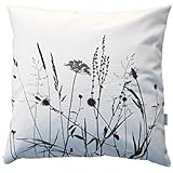 Gräserkissen, grau, schwarz, Kissenbezug, Baumwolle, 50x50cm