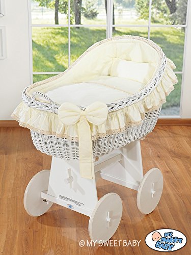 My Sweet Baby Wicker Crib Moses Basket With Wicker Hood (Cream)