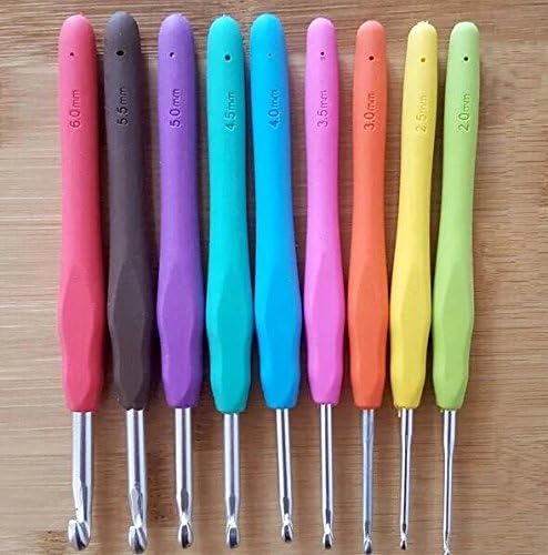 RISISUNG Upscale Weaving Tools Crochet Colorful Silicone Handle Silver Crochet Set 9pc