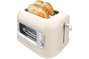 Cecotec Grille-pain vertical RetroVision Beige, puissance de 700W, 2 fentes extra larges, design unique avec affichage, contrôle du brunissage, design rétro, couvercle anti-poussière