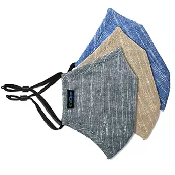 OxiClear Handloom Linen Anti-Pollution Face Mask, 3-Layer Super Breathable, Washable & Reusable (Pack of 3)