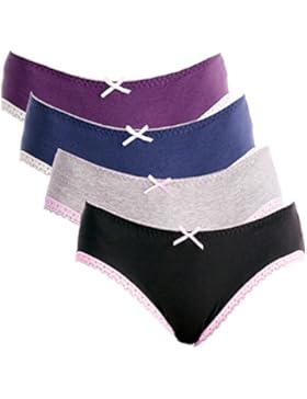 BesserBay Damen Bikinislips Soft Panties mit Spitze Baumwolle Unterhosen 4er Pack