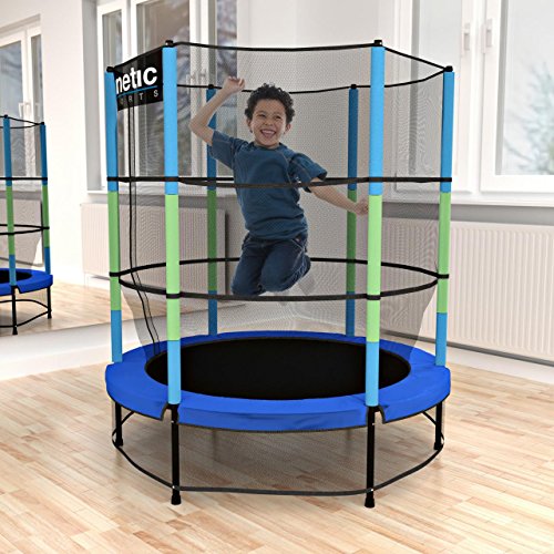 Kinetic Sports Trampolin Kinder Indoortrampolin Jumper 140 cm Randabdeckung Stangen gepolstert, Gummiseil-Federung Sicherheitsnetz Pink oder Blau - 2