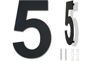 YWONOBY Gebürsteter moderner Edelstahl Hausnummer-152mm hoch-schwarze Beschichtung, schwebende Erscheinung (Nummer 5)