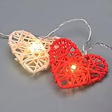 LED Herz Lichterkette 20er Partylichterkette Weihnachtslichterketten Deko für Innen Balkon Party Hochzeit Weihnachten batterie-betrieben Rattan Gewebe rot warmweiß 3.55m - 4
