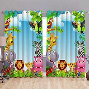 SB INDIA 3D Digital Print Cartoon Jungle Animal Printed Polyester Knitting Door Curtain for Kids Room (Multicolour, 4 x 5 Feet)