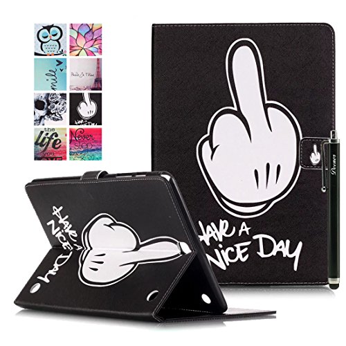 Samsung Galaxy Tab A 9.7 SM-T550 Hülle, Deenor Bunt Malerei und Stilvoll Zeichnung Brieftasche Case Buch-Stil PU Leder Flip Protective Stand Tasche Schutzhülle Hülle für Samsung Galaxy Tab A 9.7 SM-T550. (Middle Finger)
