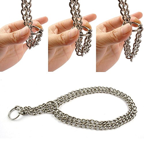 Moonpet-Stainless-Steel-P-Choke-Metal-Chain-Training-Dog-Pet-Collars-2-Row-Chrome-Adjustable-Collar