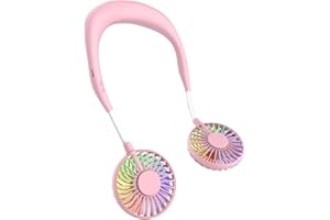 ITSHINY Wearable Neck Fan, Handsfree Mini USB Fan Rechargeable Portable Personal Fan, Desk Fan, Necklace Fan with Dual Wind Head 3 Speeds LED Light for Traveling Sport Outdoor Camping Office Room (Pink)